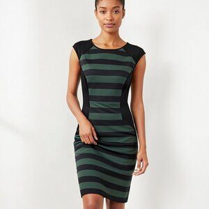 Vince Camuto Green Black Striped Colorblock Sheath Dress 8 Slimming Career